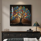 Framed Square Tree of Life Wall Art, Modern Contemporary Tree Painting Prints - Image 3