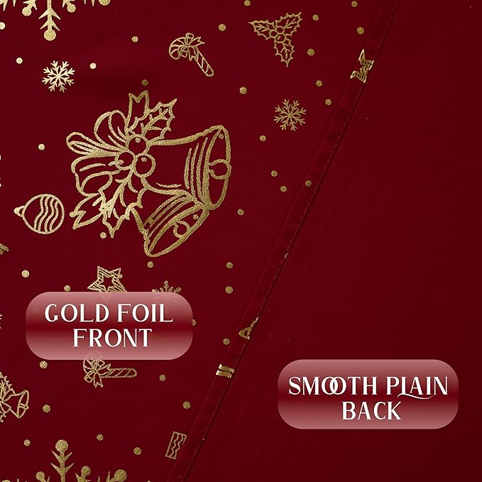 NICETOWN 2 Panels Red Christmas Curtains W42 x L63 in, Rod Pocket Gold Stamping - Image 4