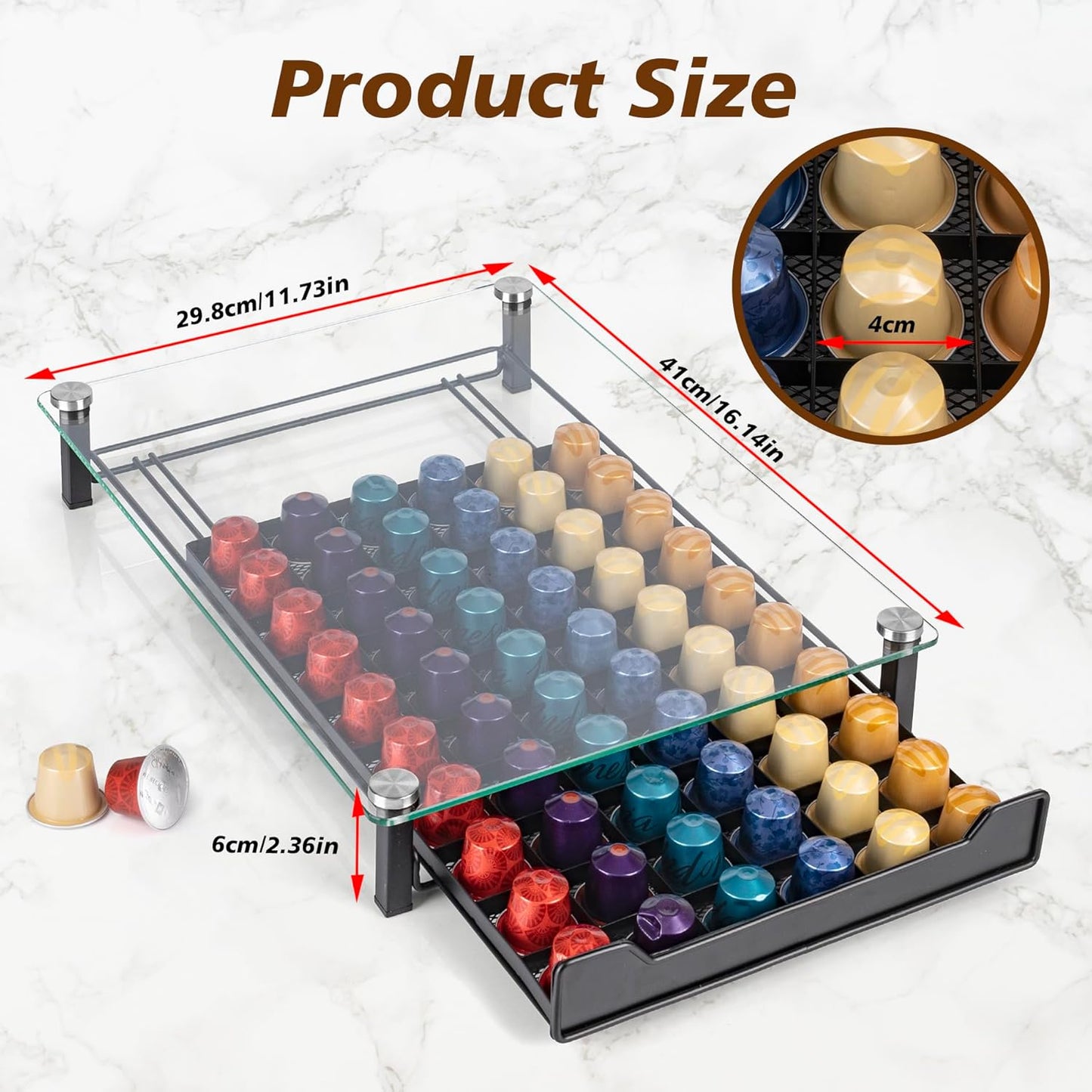 RECAPS Coffee Pod Holder Storage Small Pod Drawer Pods Holder Compatible with Nespresso Original Line Coffee Pods Kitchen Organizer Holds 60 Pods （NOT Compatible with Vertuoline）