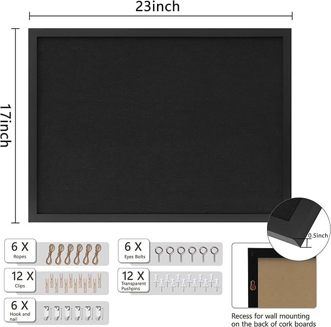 DAHAPYBOO Cork Board with Linen Black 2Pack, Bulletin Board 23"x17", Corkboards - Image 2