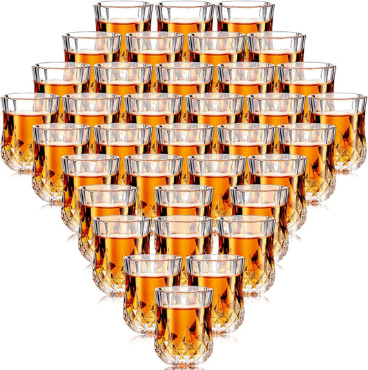 Meanplan 1.7oz Mini Shot Glasses Set Tasting Glasses Heavy Base Clear Shot cup Cute Cordial Mini Wine cups for Serving Whiskey, Wine, Juice(36 Pcs)