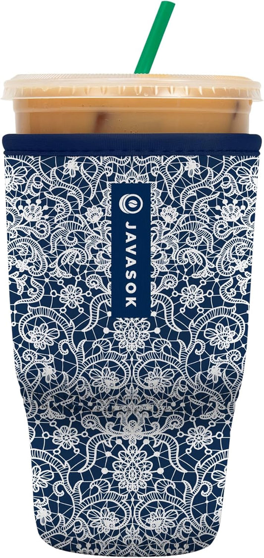 Sok It JavaSok Iced Coffee & Cold Soda Insulated Neoprene Cup Sleeve (Royal Lace, Large: 30-32oz)