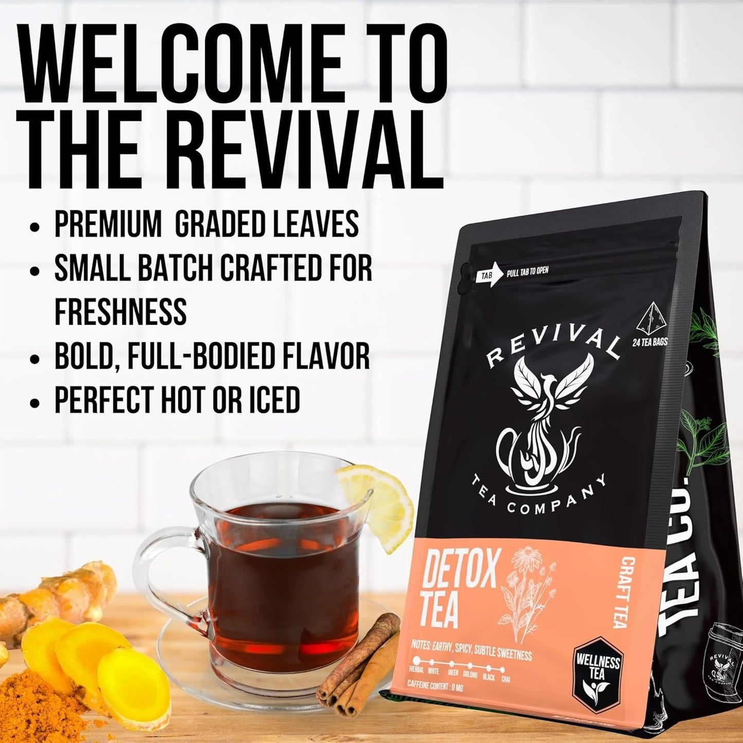 Revival Tea Company Herbal Tea - Hand Blended Craft Bold Flavor | Loose Leaf or Tea Bags | Organic and Caffeine Free (Tea Bags, Detox Tea)