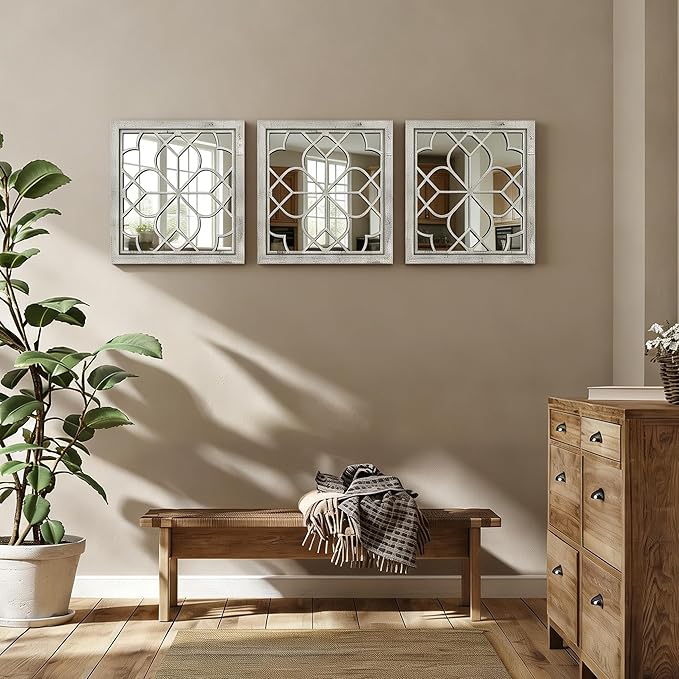 Set of 2 18 Inch Large Square Grey Window Pane Wall Mirrors, Shatterproof - Image 7