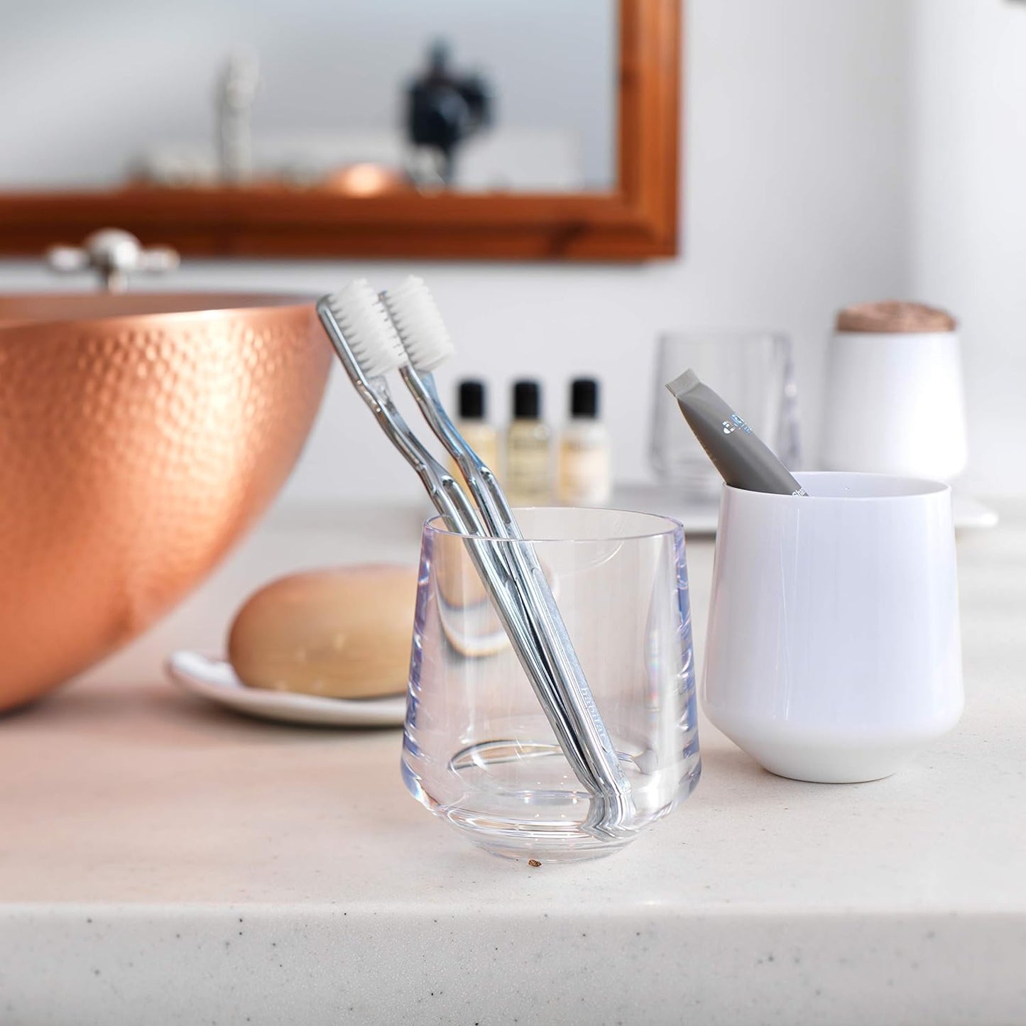 Drinique Unbreakable Stemless Wine Glasses (Set of 4) 12oz Tritan Plastic Stemless Glassware for Indoor or Outdoor Use - White