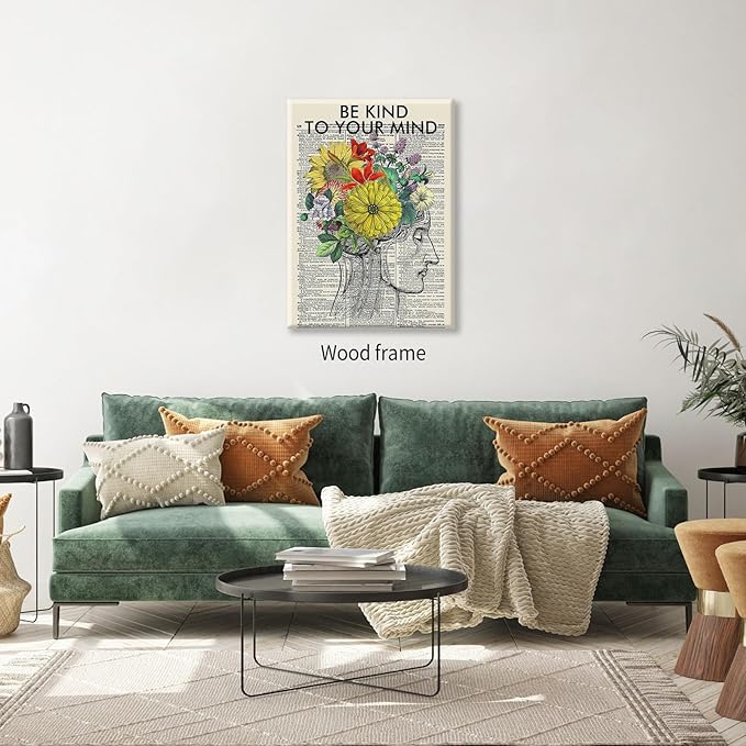 Be Kind To Your Mind Quote Poster Prints Mental Health Canvas Wall Art 24x36 - Image 6