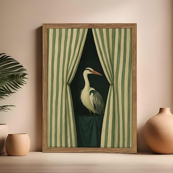 Framed Bird Wall Art, Elegant Heron Canvas Print, Vintage Coastal Bird Wall - Image 4
