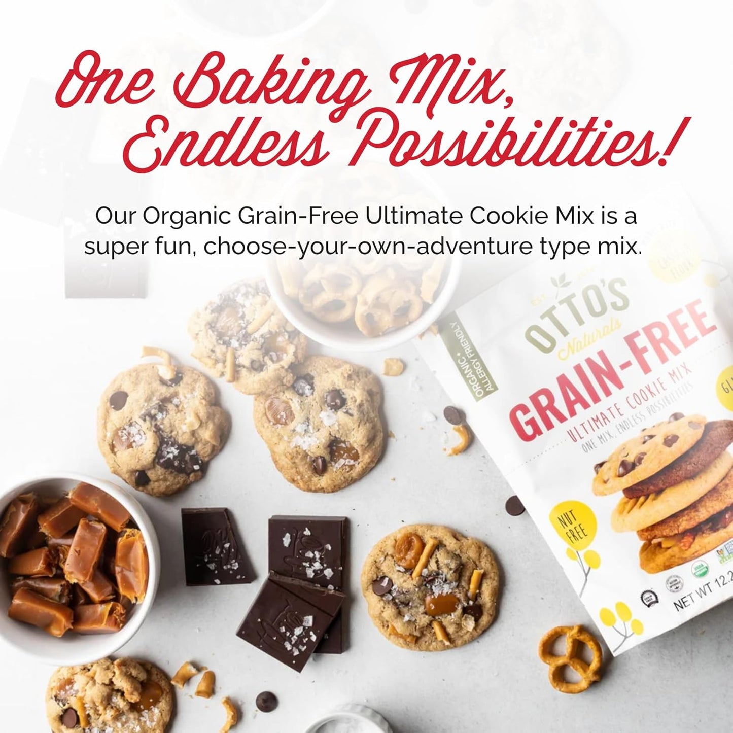 Otto's Naturals Grain-Free Ultimate Cookie Mix, 12.2 Oz., 6 Pack, Top 9 Allergen-Free, Versatile for Classic Baked Treats, Made with Organic Cassava Flour, Gluten Free, Non-GMO, Vegan, Plant-Based