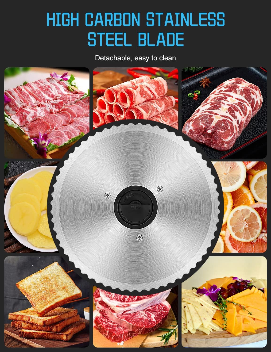 Meat Slicer Blade TOKASS 7.5'' Stainless Steel,Food Slicer Round Blade only for TOKASS Meat Slicer(Serrated blade)