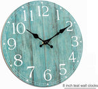 Wall Clock, Teal Silent Non-Ticking Battery Operated, Kitchen Rustic Vintage - Image 8