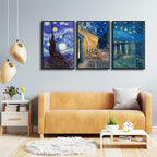 Wieco Art Black Framed 3 Panels Canvas Prints of Vincent Van Gogh Paintings - Image 5