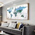 Framed Wall Art World Map Wall Art Canvas Picture 20inchx40inch Large Blue Map by ZEYDRT