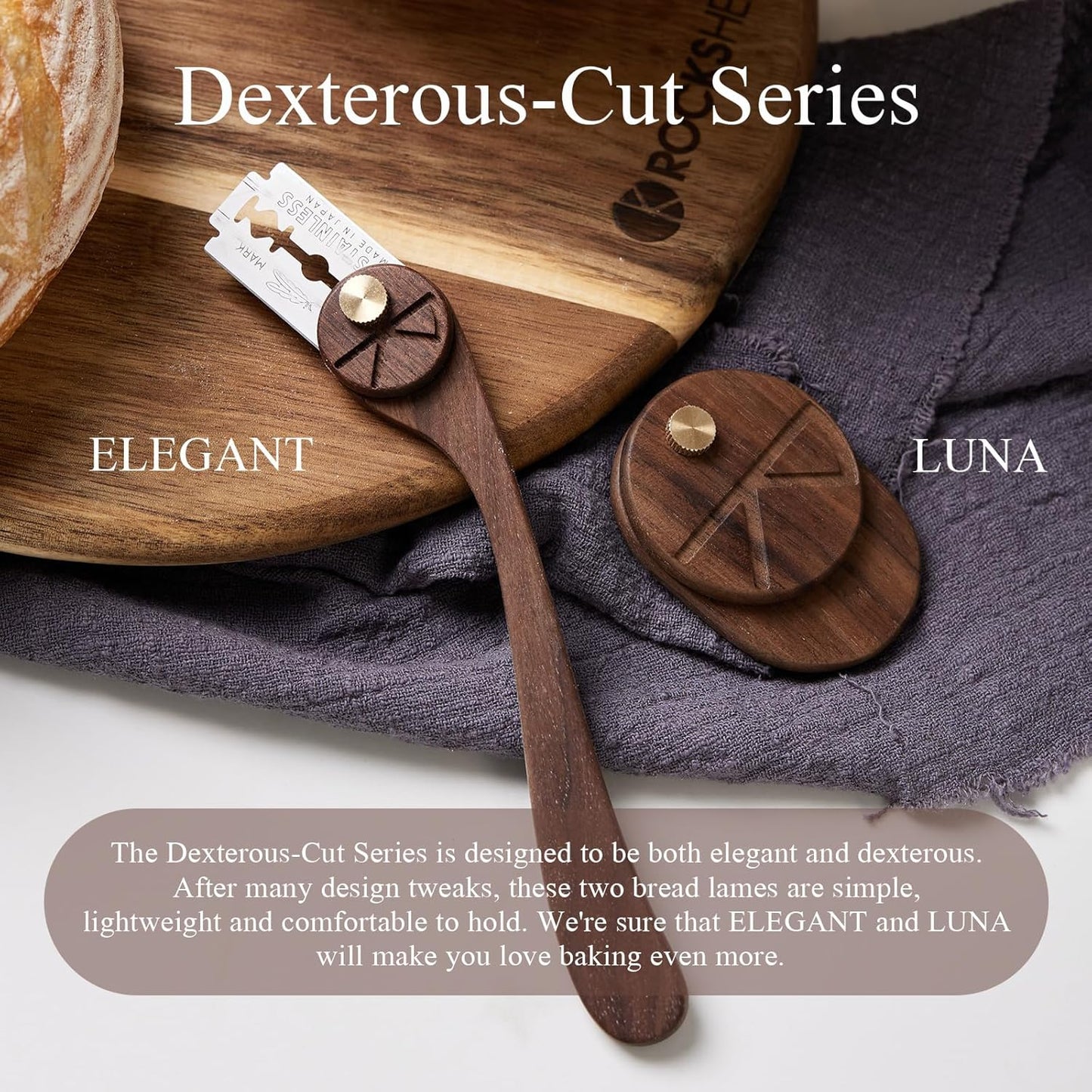 Bread Lame Set of 2, Scoring Knife with 5 Feather Blades, Sourdough Scoring Tool with Storage Box, Dough Scoring Tool for Bread Baking, Dexterous-Cut Series Lame Bread Tool (LUNA & ELEGANT)