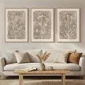 3 Piece Framed Neutral Botanical Wall Art Set, Large Farmhouse Floral Canvas by MXART