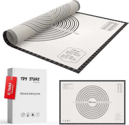 36 * 24 inches Black, Non-Slip Silicone Baking Sheets - Baking Mat with 0.7mm Thickness - Non-Stick Pastry & Cookie Mat for Kitchen Counter for Rolling Out Dough with Measurements.