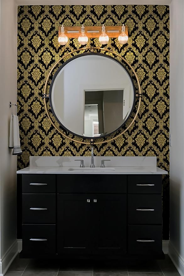 Peel and Stick Wallpaper Black and Yellow Damask Wallpaper - Image 7