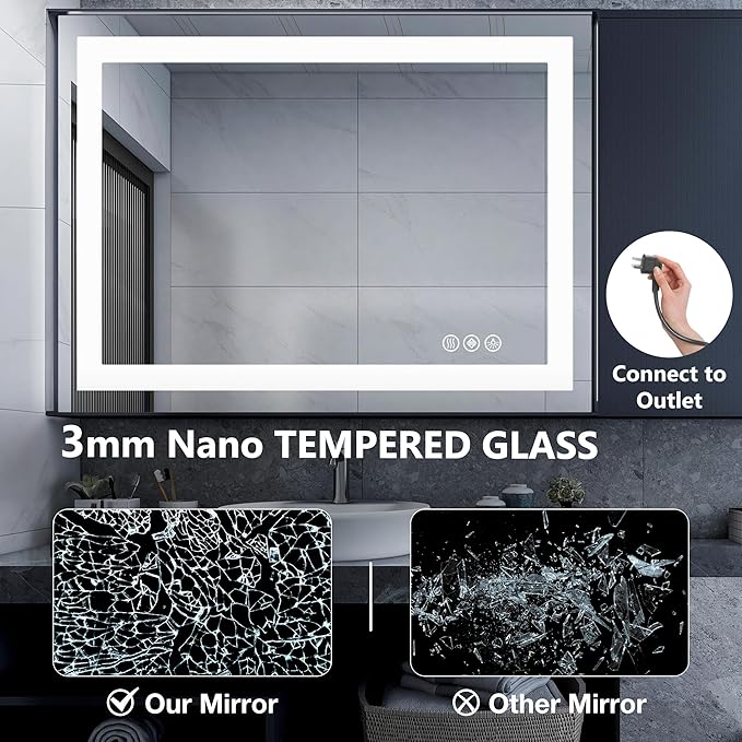 DUMOS 28.1"x36.1" LED Bathroom Mirror, Smart Anti-Fog Bathroom Vanity Mirror - Image 7