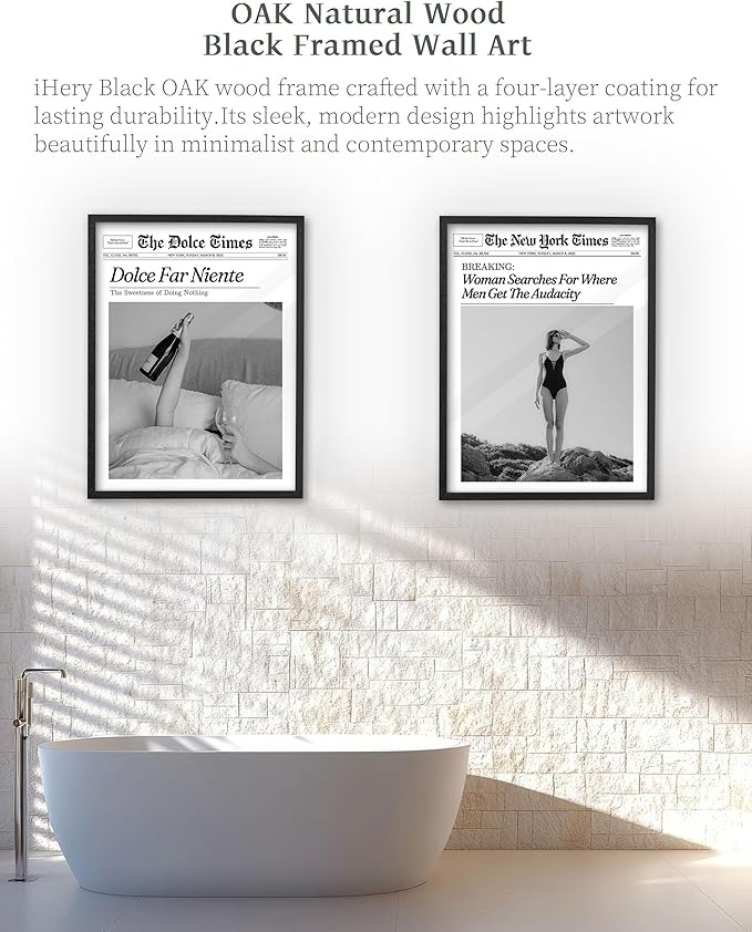 iHery Premium Natural Black OAK Wood 16x20in Dolce Far Niente Framed Wall Art - Image 5