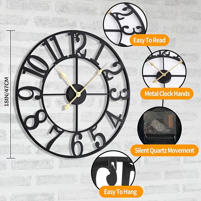 LEIKE Large Wall Clock, 18.5" Silent Non-Ticking, Battery Operated, Decorative - Image 3
