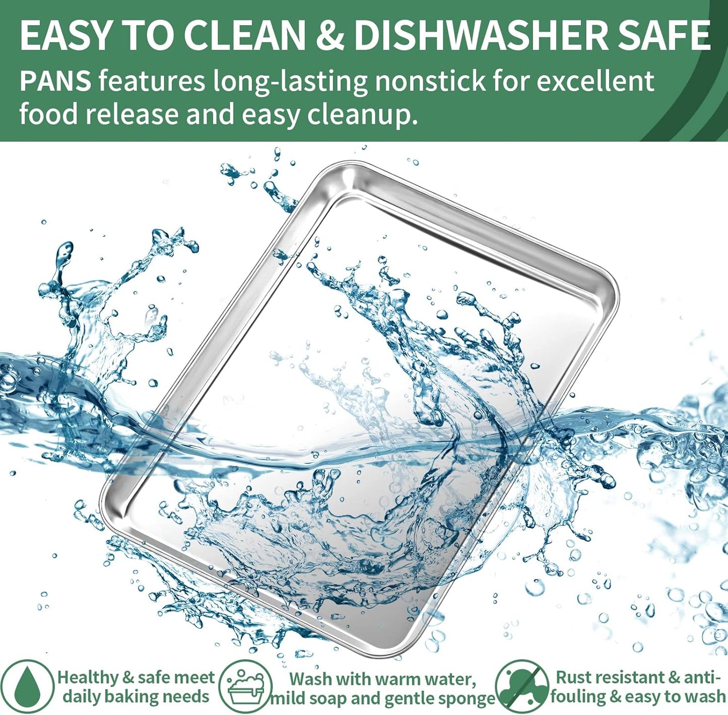 Baking Sheets Set of 2, HKJ Chef Cookie Sheets 2 Pieces Stainless Steel Baking Pans & Toaster Oven Tray Pans, Rectangle Size 20L x 14W x 1H inch & Non Toxic & Healthy & Easy Clean