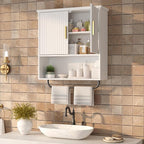 Bathroom Wall Cabinet with Towel Bar, 2 Doors & Adjustable Shelves - Image 7