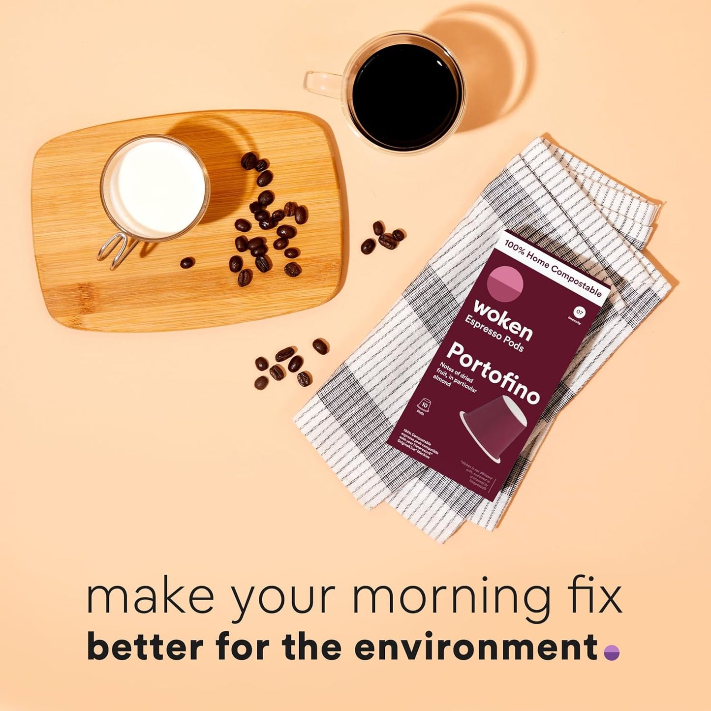 WOKEN COFFEE Compostable Nespresso Pods - Portofino Medium Roast Italian Espresso Coffee Capsules Compatible With Nespresso Coffee Machine (40 Pod Count, 4 Boxes)