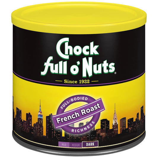 Chock full o’Nuts French Roast Ground Coffee – Premium Beans in Recyclable Steel Can – Rich Flavor & Aroma, Dark Roast – Perfect for Drip, Pour-Over, Percolator – 26 Oz Can