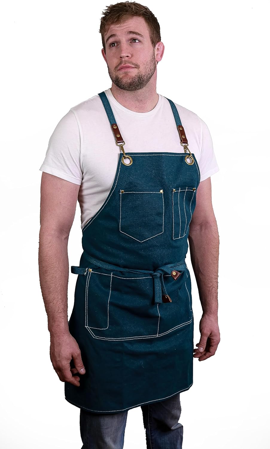 Caldo Canvas Kitchen Apron for Cooking - Mens and Womens Canvas Apron for Professional Chef, Server, or Barista- Adjustable with Pockets (Spruce)