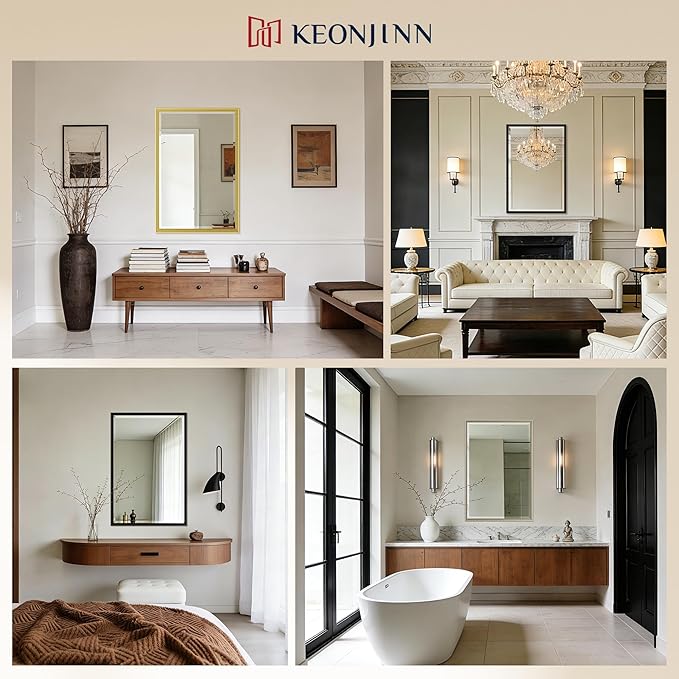 Keonjinn 72" x 36" Large Black Bathroom Vanity Mirror, Brushed Black Framed - Image 8