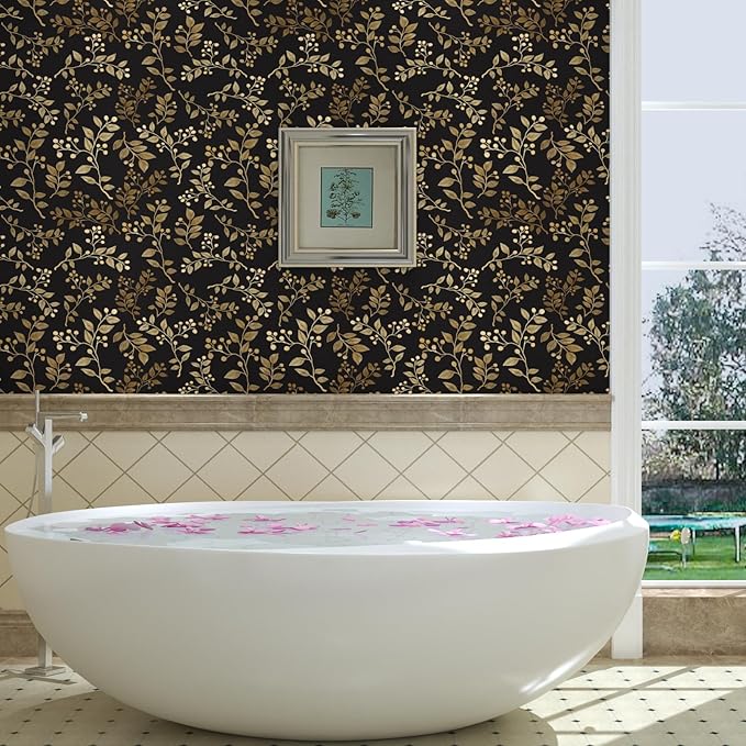Extra Long Dark Floral Peel and Stick Wallpaper 17.5In x 32.8Ft, Vintage - Image 4