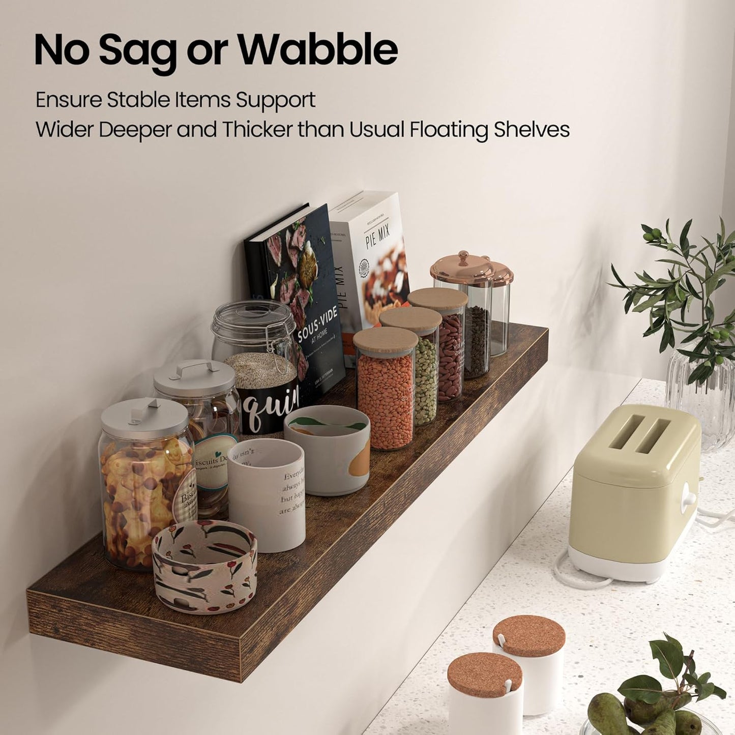 Floating Shelves for Wall, 40"W x 8"D x 1.5"H, Wooden Wall Mounted Display Shelves with Invisible Brackets for Living Room, Bedroom, Bathroom, Kitchen Decor and Storage, Set of 2, Rustic Brown