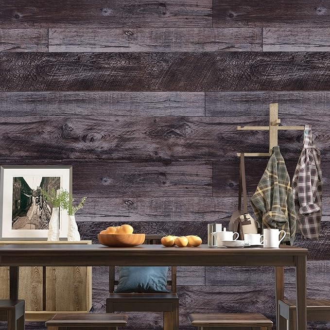 WENMER Grey Wood Peel and Stick Shiplap Self Adhesive Wallpaper - Image 2