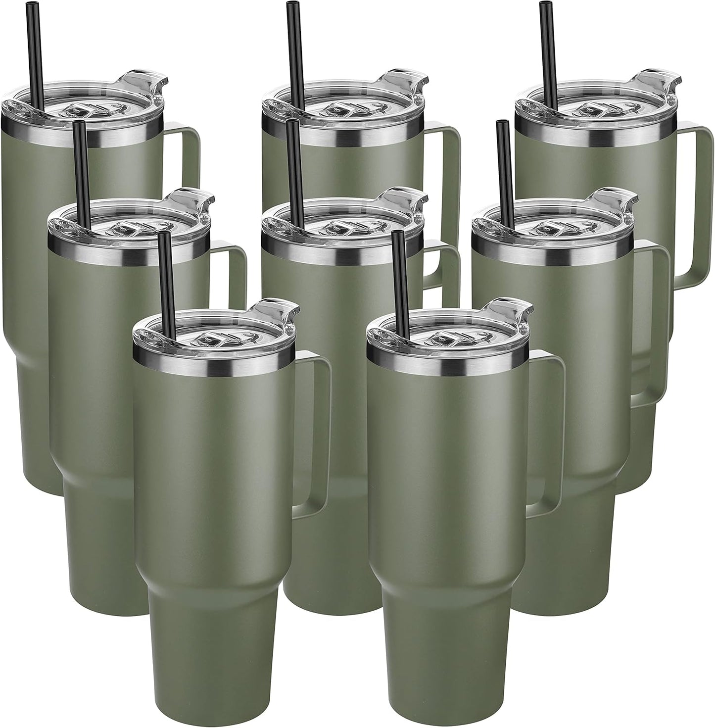 HASLE OUTFITTERS 40 oz Stainless Steel Tumbler with Handle, Vacuum Insulated Tumblers Bulk, Reusable Double Wall Travel Coffee Mug, Durable Powder Coated Water Bottles(Army Green, 8)