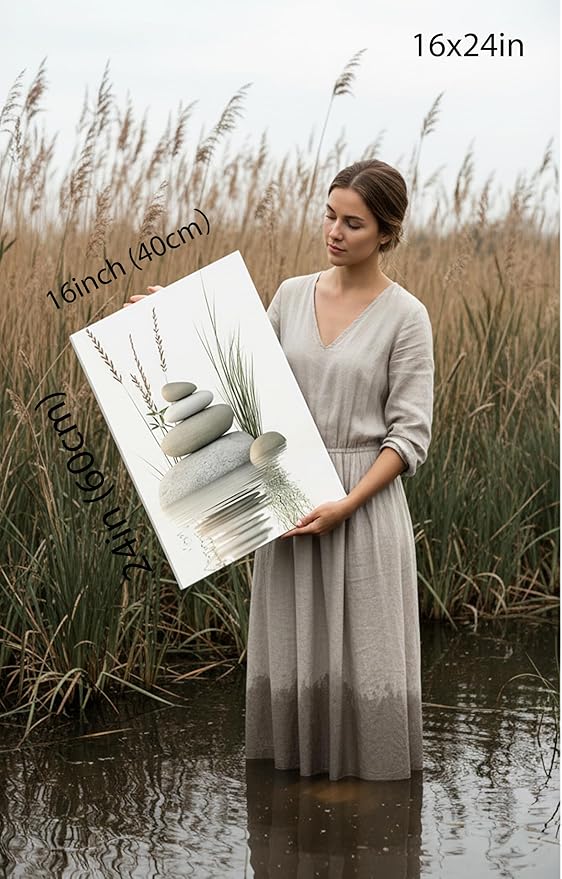 KBIERQN Zen Stone Canvas Wall Art Stacked Stones in Water Poster Print Tranquil - Image 3