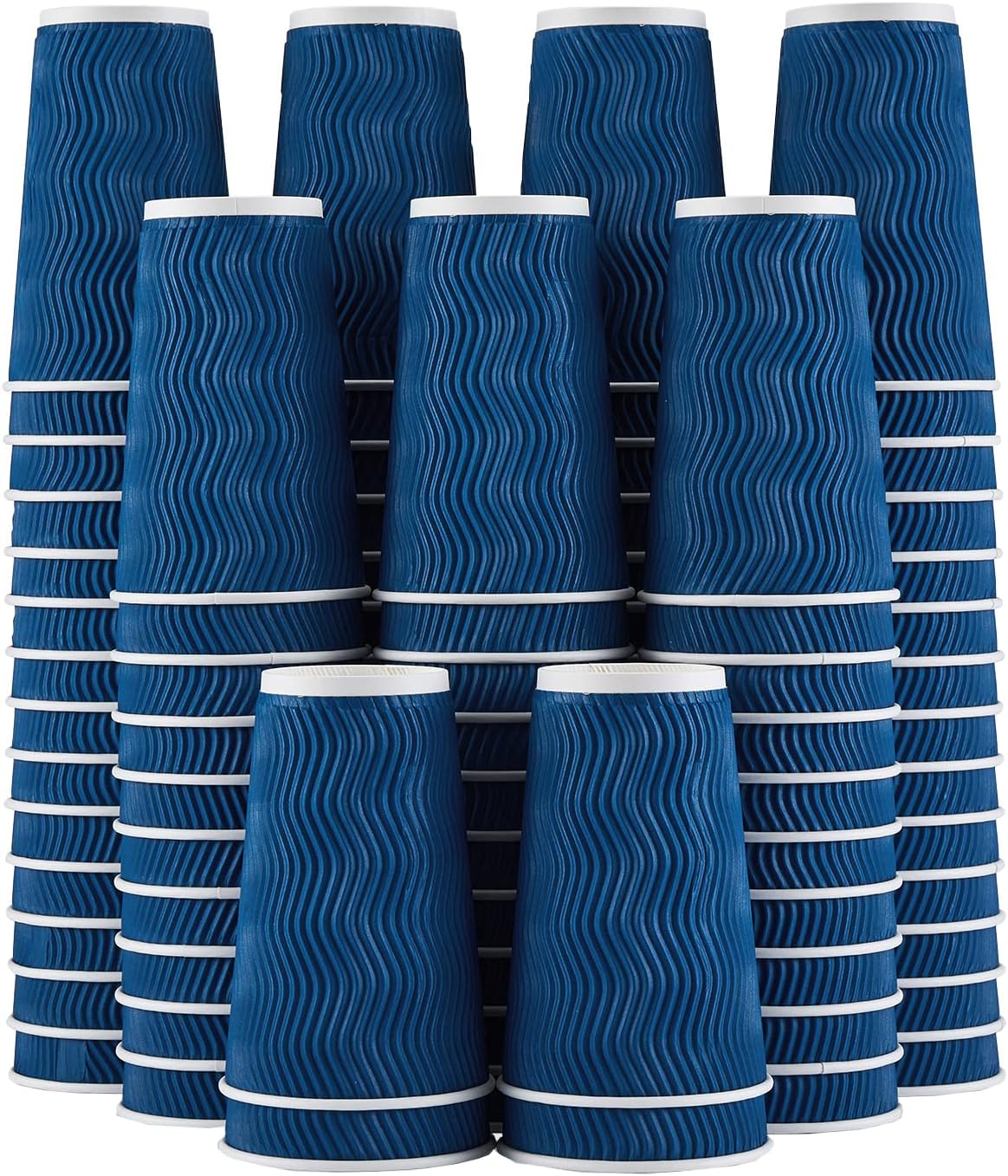 Lamosi 16 oz Coffee Cups - 90 Pack, Disposable Insulated Corrugated Paper Cups 16oz, Kraft Ripple Wall Cups for Hot Beverage or Cold Drinks (Navy)