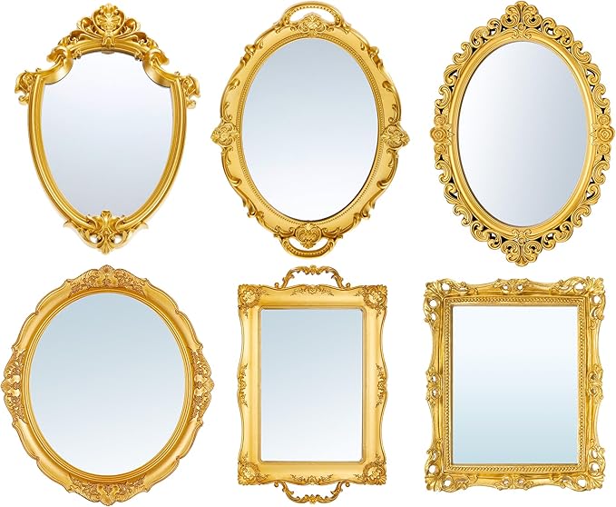 Beeveer 6 Pcs Vintage Gold Mirrors Set Decorative Hanging Wall Decor by Beeveer