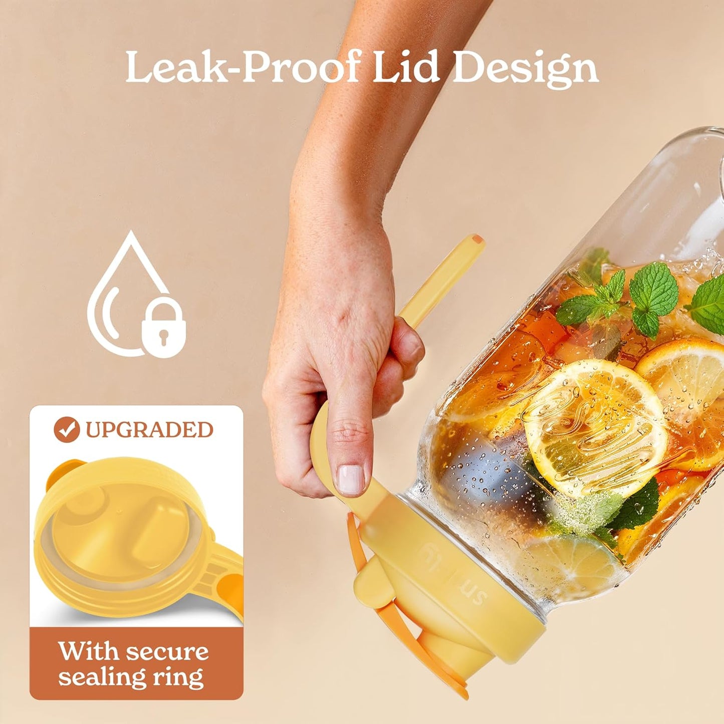 SMIRLY 64 oz Mason Jar Pitcher,Glass Pitcher with Wide Mouth,Water Jug with Double Leak Proof Lid for Iced Coffee,Hot Water,Breast Milk