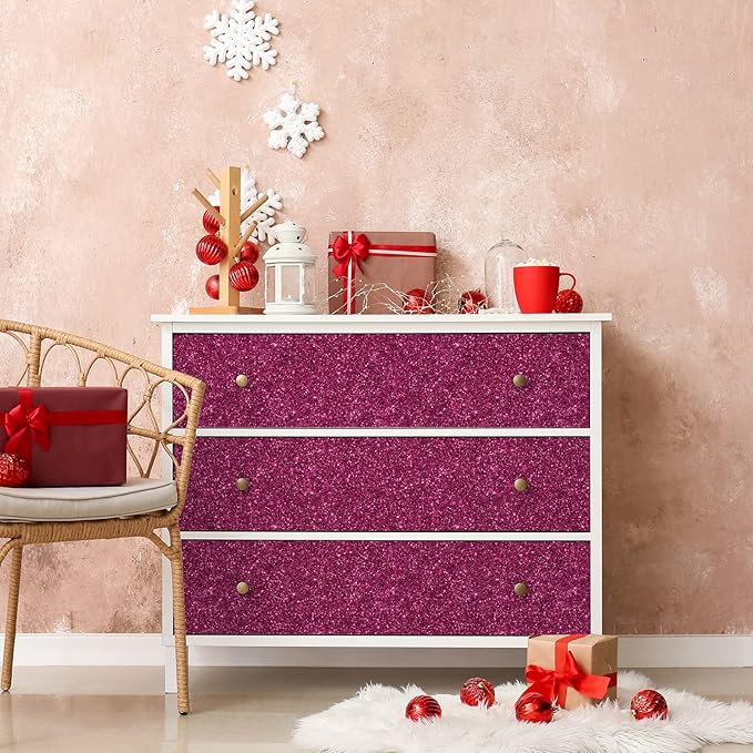 CHIHUT 15.7''x100'' Hot Pink Wallpaper Sparkly Glitter Wallpaper Stick and Peel - Image 5