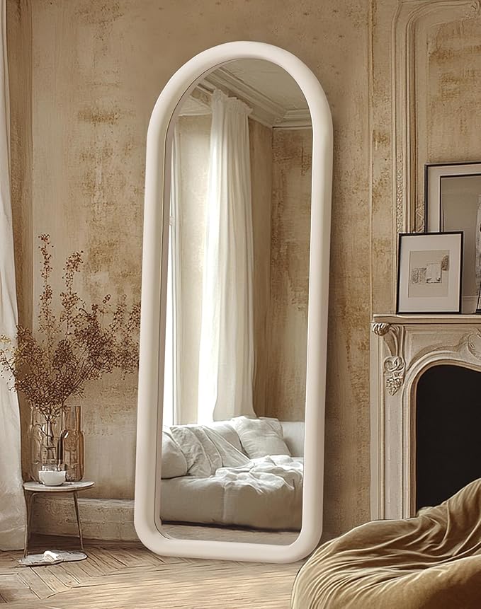 Delma Arched Full Length Mirror, Free Standing Floor Velvet Finish Frame Mirror - Image 8