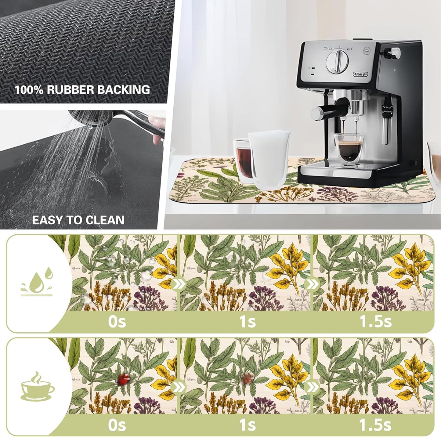 Dish Drying Mat Vibrant Bouquet of Spring Flowers Kitchen Mat 12"x19" Bsorbent Coffee Maker Mat for Dishes,Utensils Coffee Maker Pots and Pans Easy Clean Dish Slip Resistant Pad