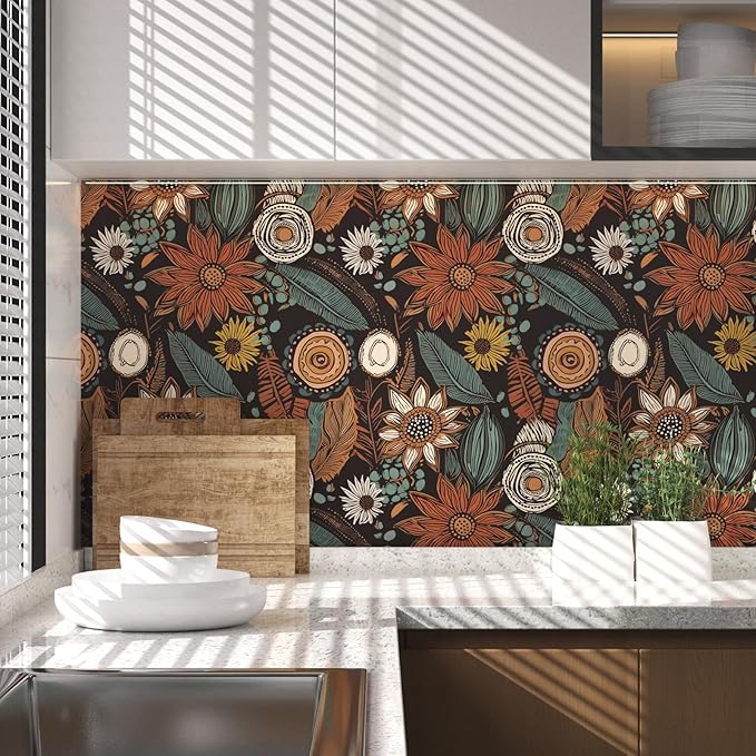 Boho Floral Wallpaper Peel and Stick, Vintage Botanical Contact Paper 17.5" x - Image 6