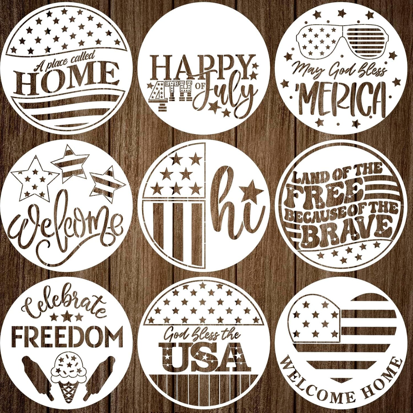 Patriotic Welcome Stencils 12” 4th of July Stencil Independence Day Stencils for Painting on Wood Door Hanger Porch Sign Decor