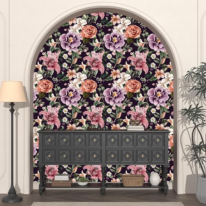Laatse Purple Vintage Floral Wallpaper Peel and Stick Red Rose Peony Flowers - Image 6