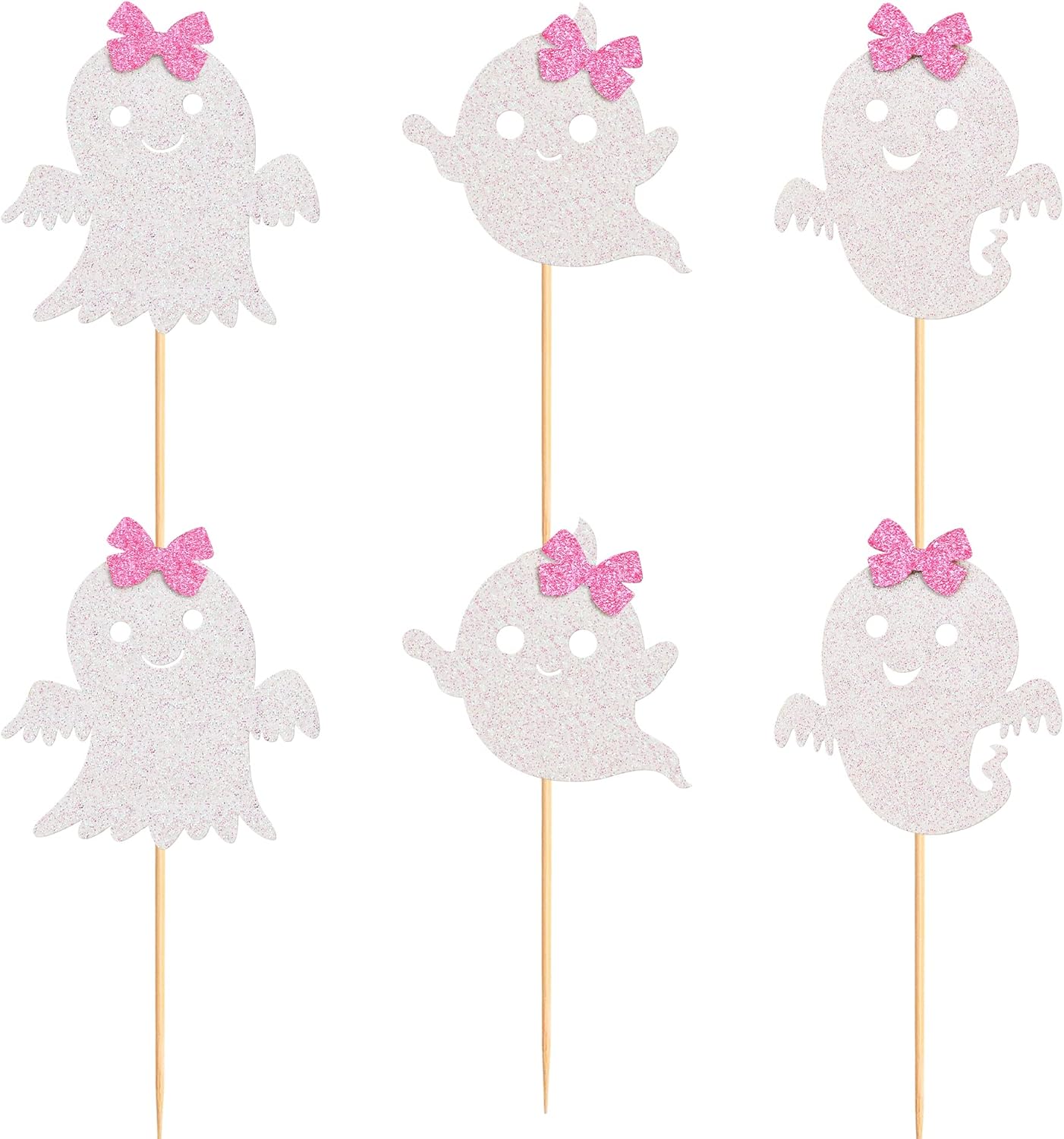 24Pcs Ghost Cupcake Toppers - Pink & White Halloween, Baby Shower, Ghost & Gender Reveal Decorations
