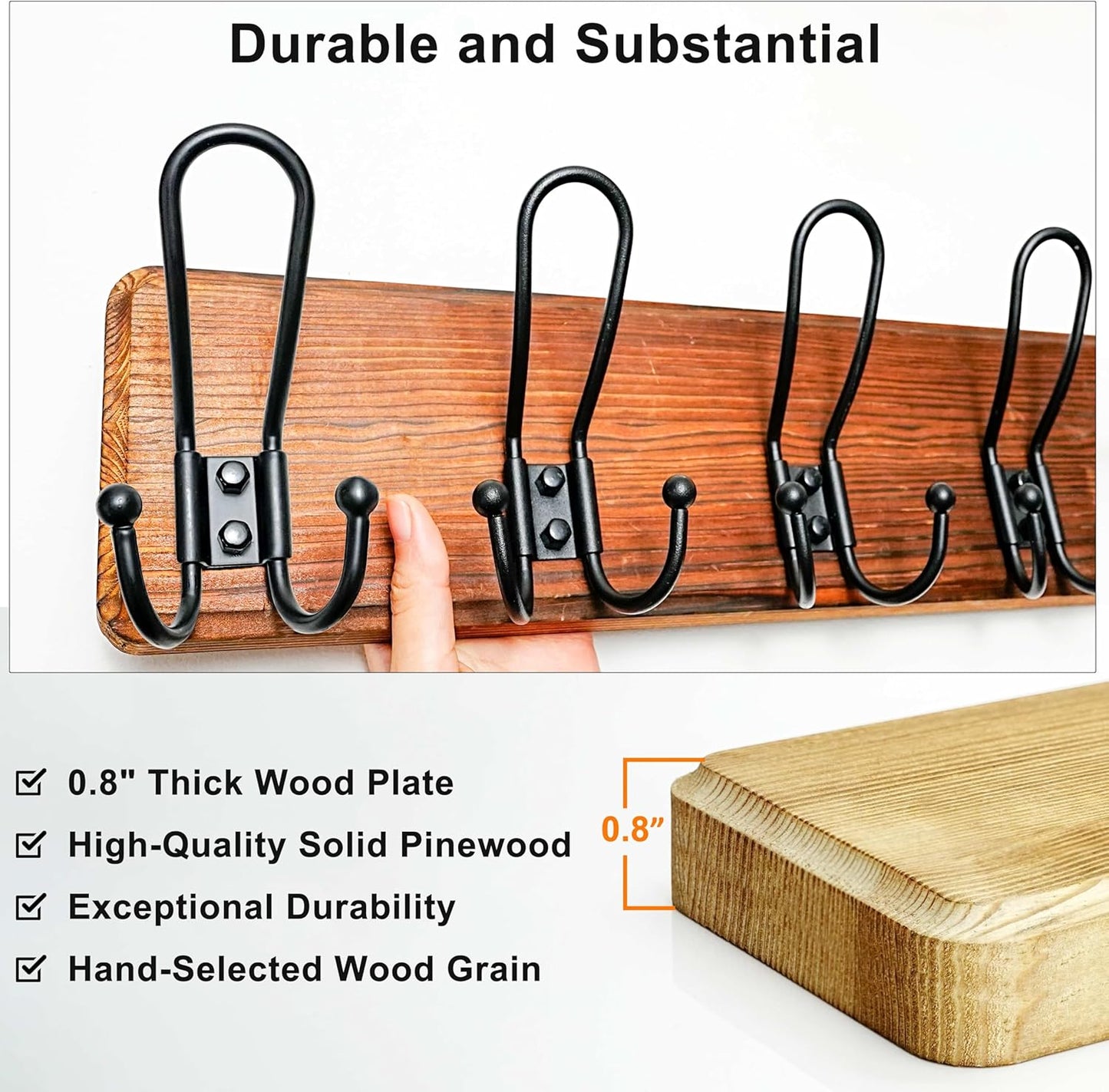 Dseap Coat Rack Wall Mounted - Heavy Duty Farmhouse Rustic Wall Coat Hanger with 5 Wire Hooks for Clothes Hat Jacket Towel, RusticWire, J1-5A, Black, Pack of 2