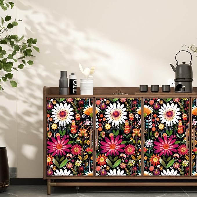 BOKEBEVE Extra Long Colorful Floral Wallpaper Peel and Stick Boho Pink Wall - Image 5