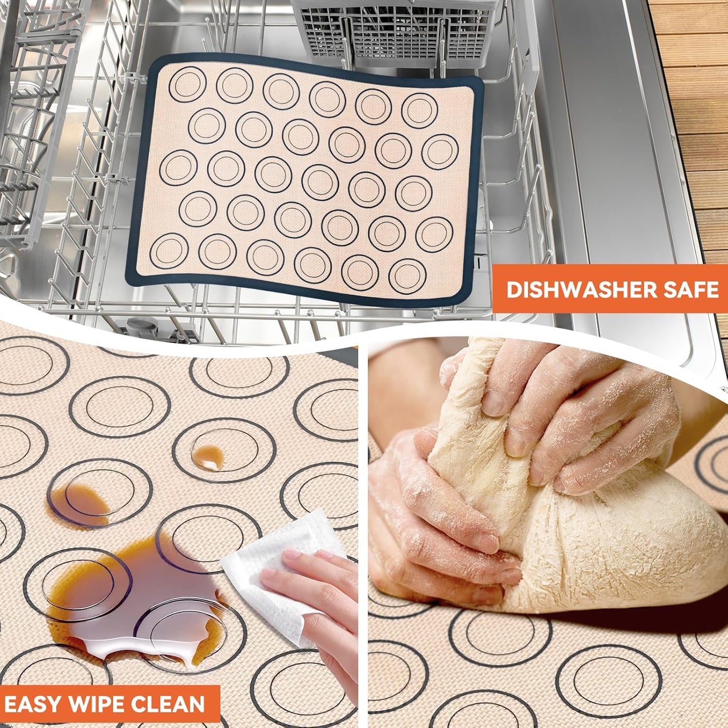Silicone Baking Mat,Bread Baking Mats All-in-One Silicone Baking Mat Set - Kneading Mat,Non-Stick Pizza Bakeware Mat for Making Cookie,Bread,Bun,Pastry
