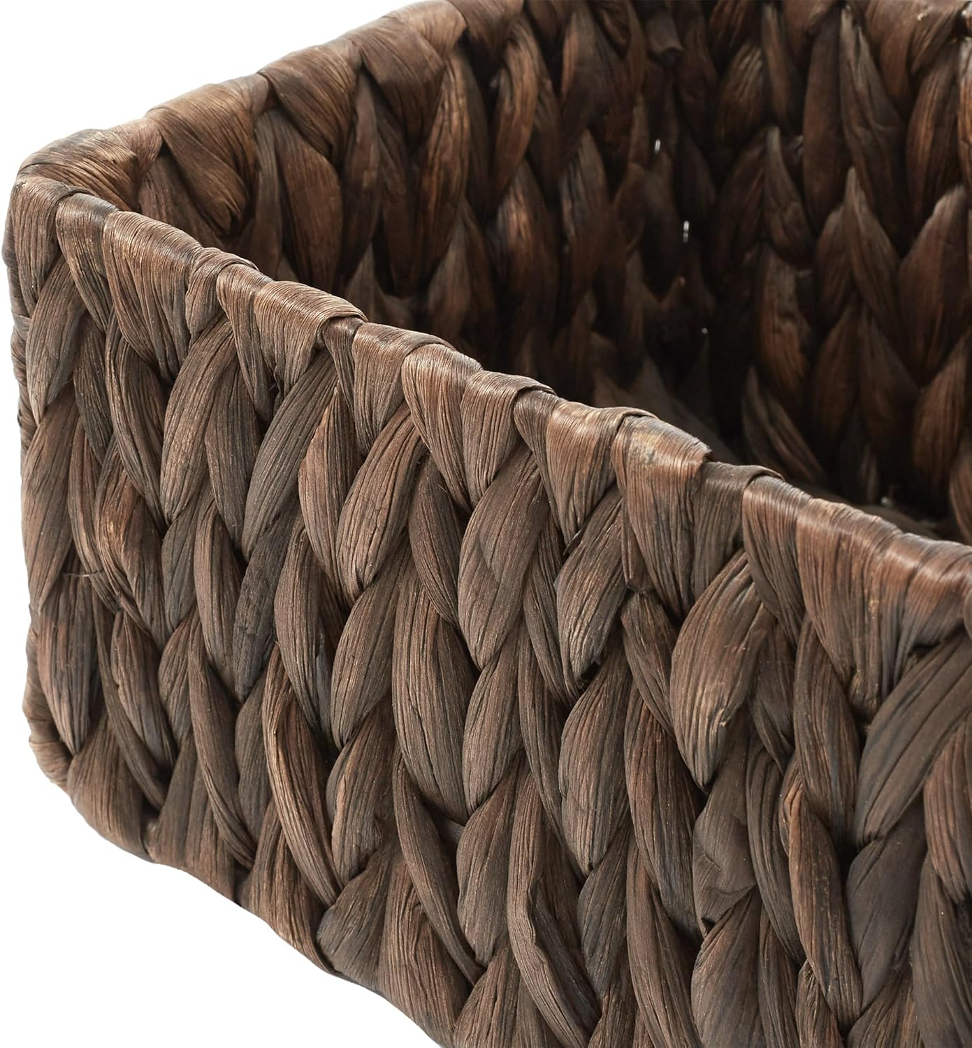 Casafield Set of 2 Bathroom Storage Baskets, Espresso - Water Hyacinth, 16" W x 6.75" D x 4.25" H, Woven Toilet Tank Topper Bins for Organizing Tissues, Toilet Paper, Toiletries, Shelves