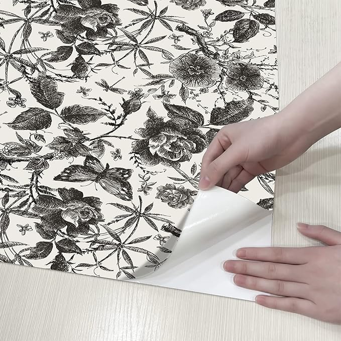 JiffDiff Floral Vintage Wallpaper Peel and Stick Wall Stick Black Rose - Image 4