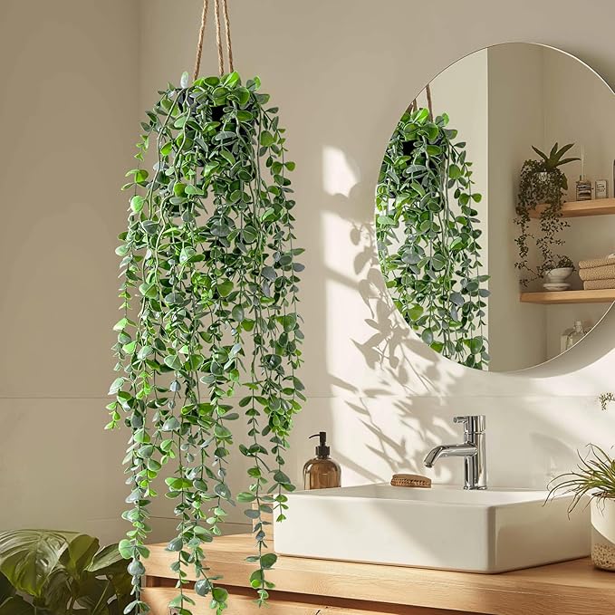 Artificial Hanging Plant 2 Pcs Faux Plant Ivy Vine Faux Eucalyptus Vines Fake - Image 4